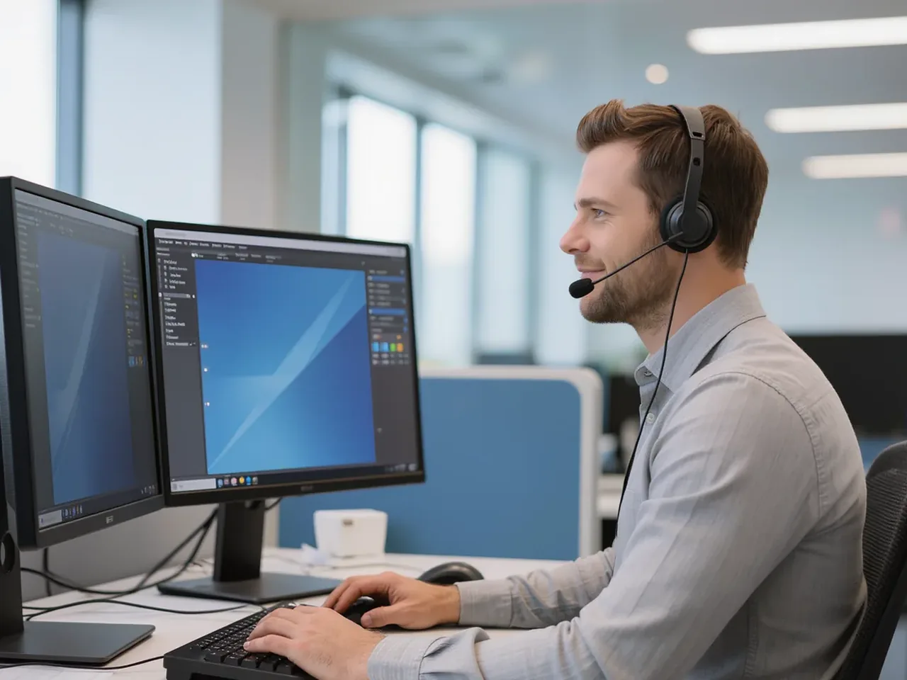 IT-Support an einem Mehrschirm-Arbeitsplatz