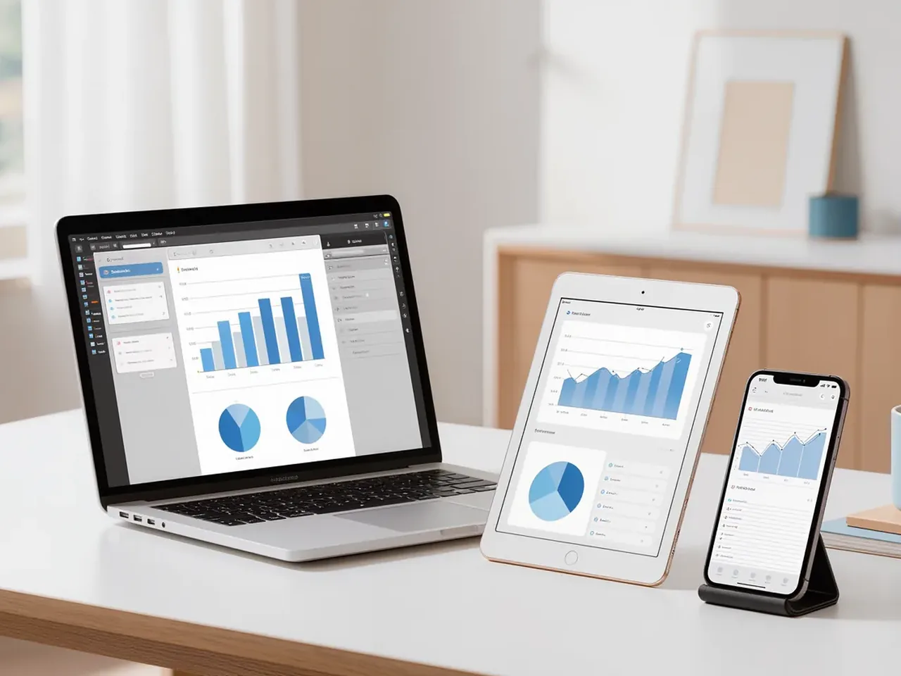 Software-Produkte auf Laptop, Tablet und Smartphone